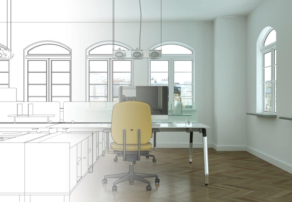 Interior Design Office Drawing Gradation Into Photograph 3D Illustration